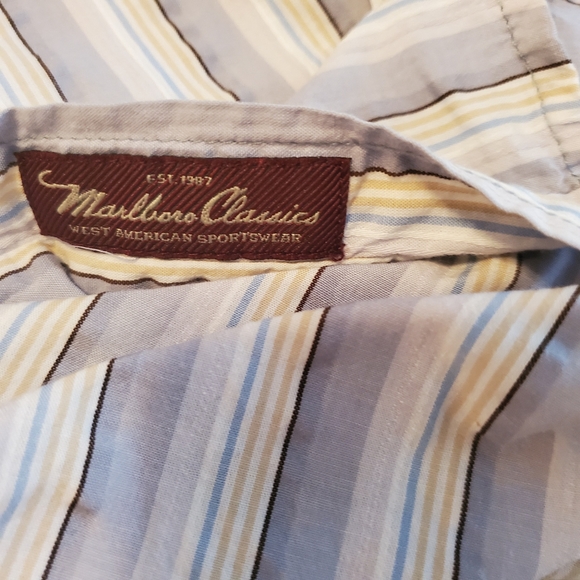VTG Marlboro classics Blue White Yellow Button Down Shirt L - Picture 12 of 12